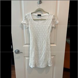 Rosegold Petite White Net Lace Overlay Dress